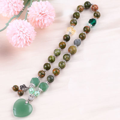 Ręcznie wykonana kamienie szlachetne perłowa bransoletka naturalna Unakite Kamień bransoletka regulowana serce zielony Aventurine Charms bransoletka dla P