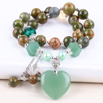 Ręcznie wykonana kamienie szlachetne perłowa bransoletka naturalna Unakite Kamień bransoletka regulowana serce zielony Aventurine Charms bransoletka dla P