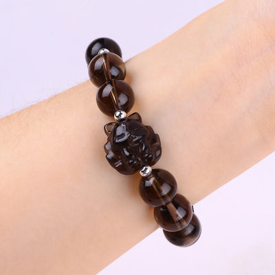 14mm Perła Smoky Quartz Kryształowa Perła Bracelet Z Dziewięciu Ogonów Lisie Rzeźbienie