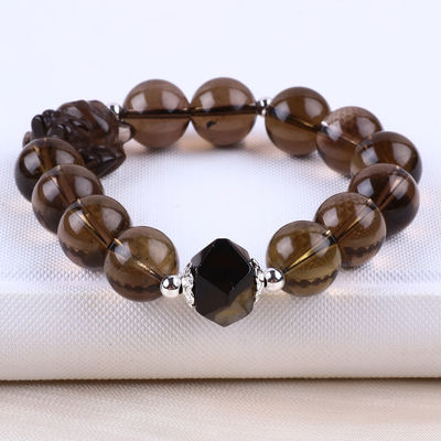 14mm Perła Smoky Quartz Kryształowa Perła Bracelet Z Dziewięciu Ogonów Lisie Rzeźbienie