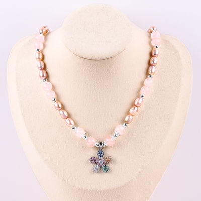 Słodkowodny naszyjnik perłowy Rose Quartz 6mm Beads Crystal Sweater Naszyjnik