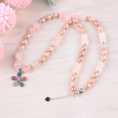 Słodkowodny naszyjnik perłowy Rose Quartz 6mm Beads Crystal Sweater Naszyjnik