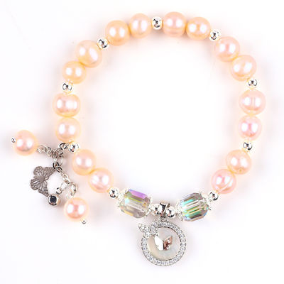 7mm Pink Pearl Stretch Bracelet z białą powłoką