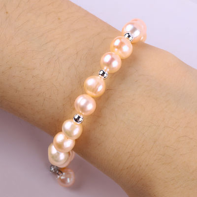 7mm Pink Pearl Stretch Bracelet z białą powłoką