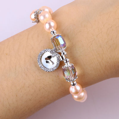 7mm Pink Pearl Stretch Bracelet z białą powłoką