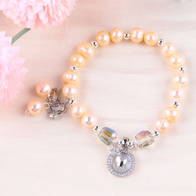 7mm Pink Pearl Stretch Bracelet z białą powłoką