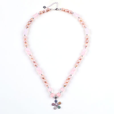 Słodkowodny naszyjnik perłowy Rose Quartz 6mm Beads Crystal Sweater Naszyjnik