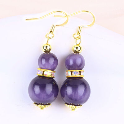 Purpurowe oko kota kamienie szlachetne kolczyki kolczyki 8mm 10mm koralik