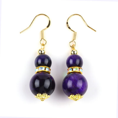 Duchowy naturalny kamień fioletowy Tiger Eye Crystal Round Shape Dangle Hook kolczyk do codziennego noszenia