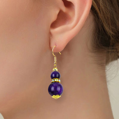 Duchowy naturalny kamień fioletowy Tiger Eye Crystal Round Shape Dangle Hook kolczyk do codziennego noszenia