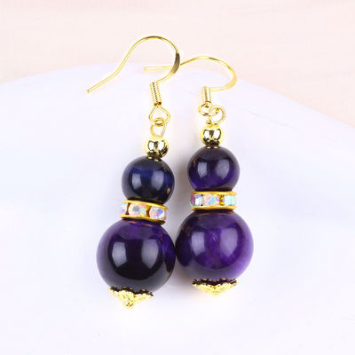 Duchowy naturalny kamień fioletowy Tiger Eye Crystal Round Shape Dangle Hook kolczyk do codziennego noszenia