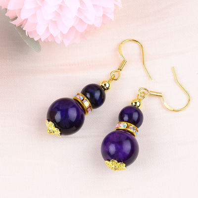 Duchowy naturalny kamień fioletowy Tiger Eye Crystal Round Shape Dangle Hook kolczyk do codziennego noszenia