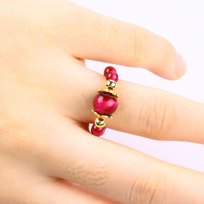 4MM Róża Czerwony Tygrysowy Kryształowy Stretch Round Bead Ring Healing Stone Regulable Ring For Unisex