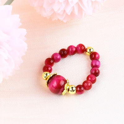 4MM Róża Czerwony Tygrysowy Kryształowy Stretch Round Bead Ring Healing Stone Regulable Ring For Unisex