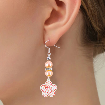 8mm Perły Różowe Perły Słodkowodne Dangle Hook Kolczyki Kwiat Charm
