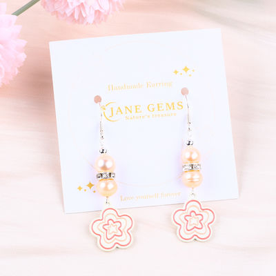 8mm Perły Różowe Perły Słodkowodne Dangle Hook Kolczyki Kwiat Charm