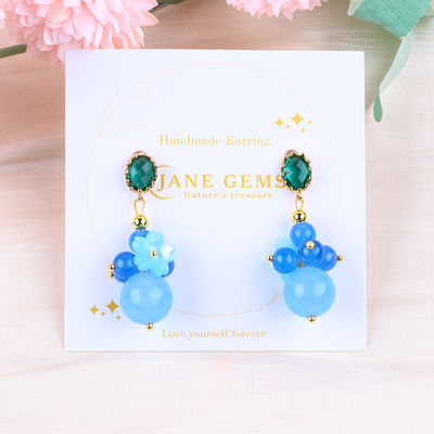 Błękitny Chalcedony Crystal ręcznie wykonane DIY owalny wisiorek perły stud kolczyki nadające się do codziennego noszenia