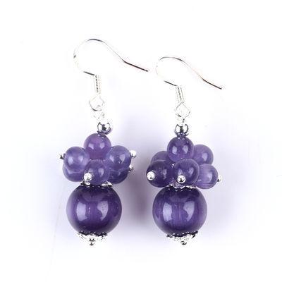 8mm Purpurowe Kocięce Oko Ręcznie Robione DIY Perły Dangle Kwiatowy Kolczyk Unikalny Design Kolczyk Do Codziennego Noszenia