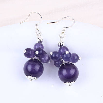 8mm Purpurowe Kocięce Oko Ręcznie Robione DIY Perły Dangle Kwiatowy Kolczyk Unikalny Design Kolczyk Do Codziennego Noszenia