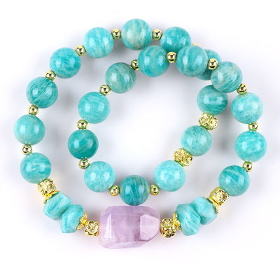 11MM 14MM Tianhe Stone Amethyst Crystal Gemstone Bead Bracelets 2 warstwa