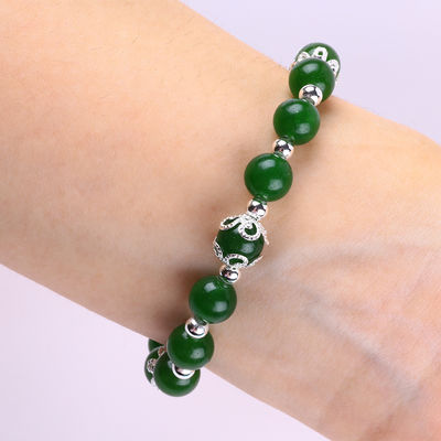 8MM Ciemniejszy zielony Jade Stone Z Spinner Flower Charm Duchowe uzdrawianie Okrągły kształt Stretch Bead Bracelet
