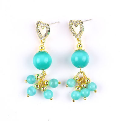 Ręcznie wykonany 6MM 12MM zielony klejnot oczu kota z sercem Stud Dangle kolczyk na prezenty