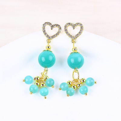 Ręcznie wykonany 6MM 12MM zielony klejnot oczu kota z sercem Stud Dangle kolczyk na prezenty