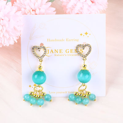 Ręcznie wykonany 6MM 12MM zielony klejnot oczu kota z sercem Stud Dangle kolczyk na prezenty