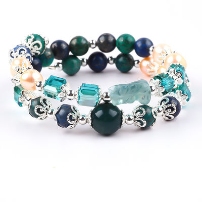 Rzeźbienie jednorożca regulowane 2 warstwy Azurite Stone Crystal Bracelet