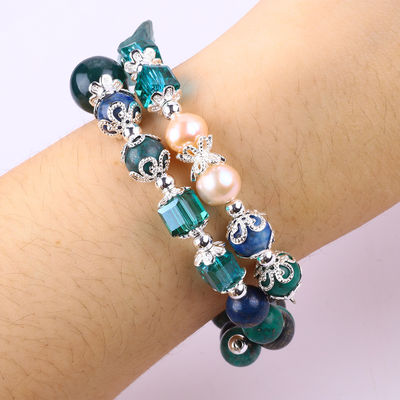 Rzeźbienie jednorożca regulowane 2 warstwy Azurite Stone Crystal Bracelet