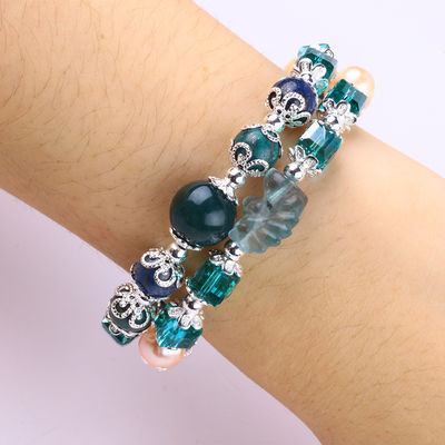 Rzeźbienie jednorożca regulowane 2 warstwy Azurite Stone Crystal Bracelet