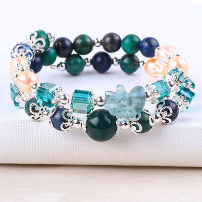 Rzeźbienie jednorożca regulowane 2 warstwy Azurite Stone Crystal Bracelet
