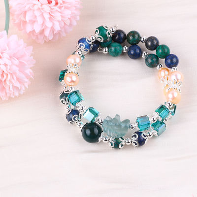 Rzeźbienie jednorożca regulowane 2 warstwy Azurite Stone Crystal Bracelet