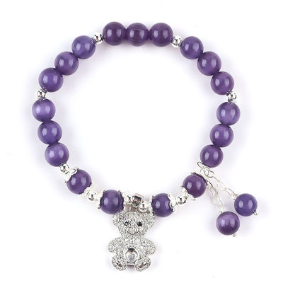 Kamienie szlachetne Purpurowe Kocie Oko Z Niedźwiedziem Ręcznie Robione Okrągłe Kształt Stretch Bead Bracelet Dla Prezentu biżuterii