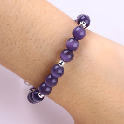 Kamienie szlachetne Purpurowe Kocie Oko Z Niedźwiedziem Ręcznie Robione Okrągłe Kształt Stretch Bead Bracelet Dla Prezentu biżuterii