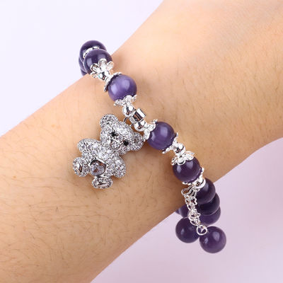 Kamienie szlachetne Purpurowe Kocie Oko Z Niedźwiedziem Ręcznie Robione Okrągłe Kształt Stretch Bead Bracelet Dla Prezentu biżuterii