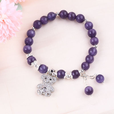 Kamienie szlachetne Purpurowe Kocie Oko Z Niedźwiedziem Ręcznie Robione Okrągłe Kształt Stretch Bead Bracelet Dla Prezentu biżuterii