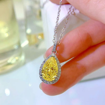 Żółty kamień szlachetny Dekor Wodny kropla zawiesina Naszyjnik Moda Zirkon biżuteria