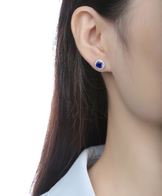 Niebieski 925 Sterling Silver Zircon Round Gemstone Stud kolczyki do podarowania