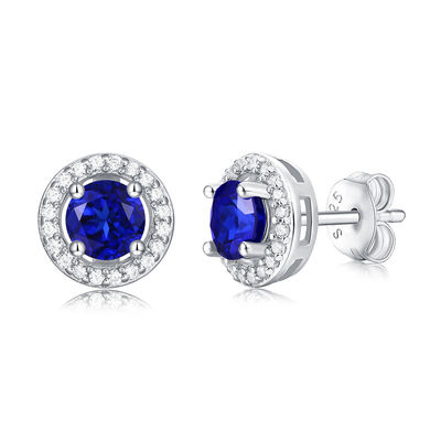 Niebieski 925 Sterling Silver Zircon Round Gemstone Stud kolczyki do podarowania