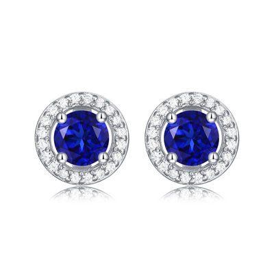 Niebieski 925 Sterling Silver Zircon Round Gemstone Stud kolczyki do podarowania