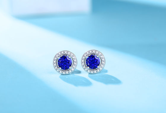 Niebieski 925 Sterling Silver Zircon Round Gemstone Stud kolczyki do podarowania