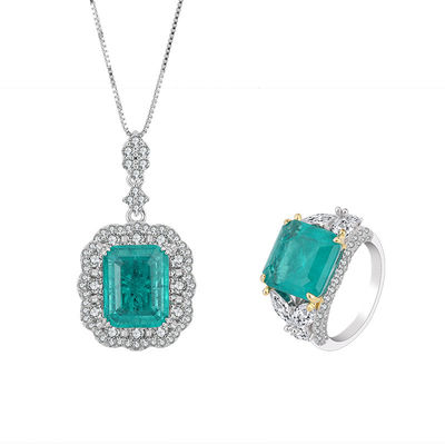 Zircon Square Gemstone Necklace Pendant Ring Set na prezent urodzinowy