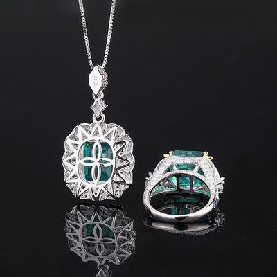 Zircon Square Gemstone Necklace Pendant Ring Set na prezent urodzinowy