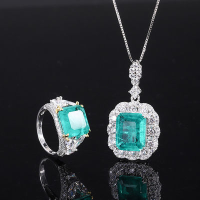 Zircon Square Gemstone Necklace Pendant Ring Set na prezent urodzinowy