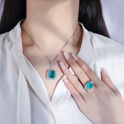 Zircon Square Gemstone Necklace Pendant Ring Set na prezent urodzinowy