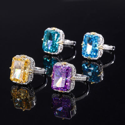Fioletowy / Aqua Blue / Żółty kamienie szlachetne 925 Sterling Silver Zircon Oblubienicowy Pierścień zaręczynowy
