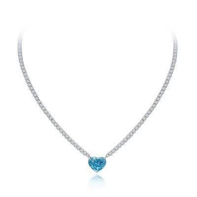 Elegantny naszyjnik w kształcie serca Aqua Blue 925 Sterling Silver Heart Gemstone