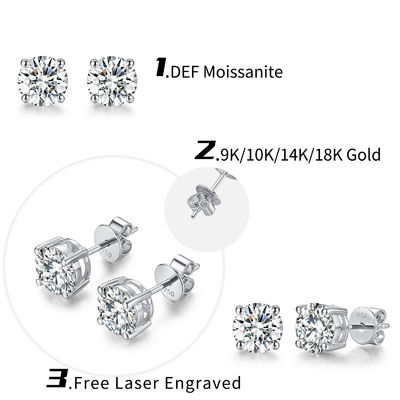 Złoto 18k Moissanite Diamentowe kolczyki Białe złoto
