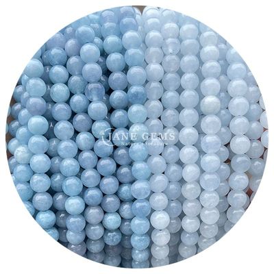 Sprzedaż hurtowa Krągłe koraliki z naturalnego kamienia Krągłe luźne koraliki z kamienia szlachetnego Akcesoria 8mm Akwamarin Luźne koraliki do biżuterii DIY